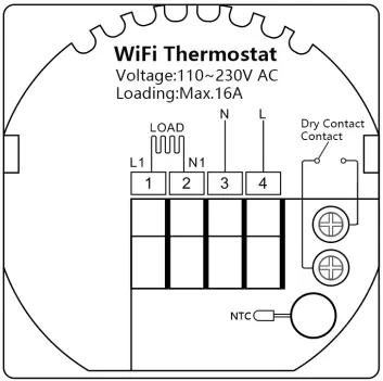 Schéma zapojenia WiFi digitálneho termostatu - Revolo WF-WK Schéma zapojenia WiFi digitálneho termostatu - Revolo WF-WK