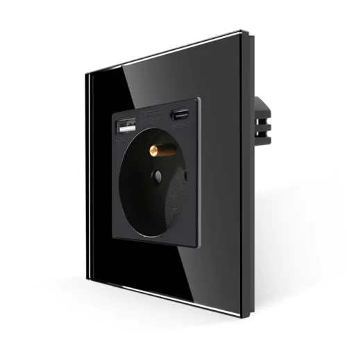 Revolo elektrická zásuvka FR s USB A+C / 20W Fast charging – Černá