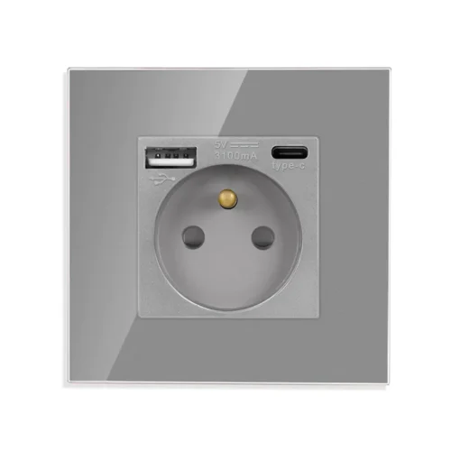 Revolo elektrická zásuvka FR s USB A+C / 20W Fast charging - Stříbrná