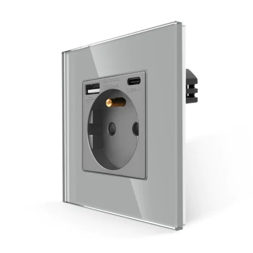 Revolo elektrická zásuvka FR s USB A+C / 20W Fast charging - Stříbrná