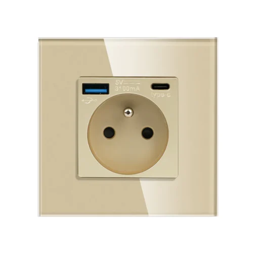 Revolo elektrická zásuvka FR s USB A+C/20W - Zlatá