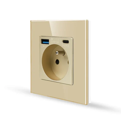 Revolo elektrická zásuvka FR s USB A+C / 20W Fast charging - Zlatá