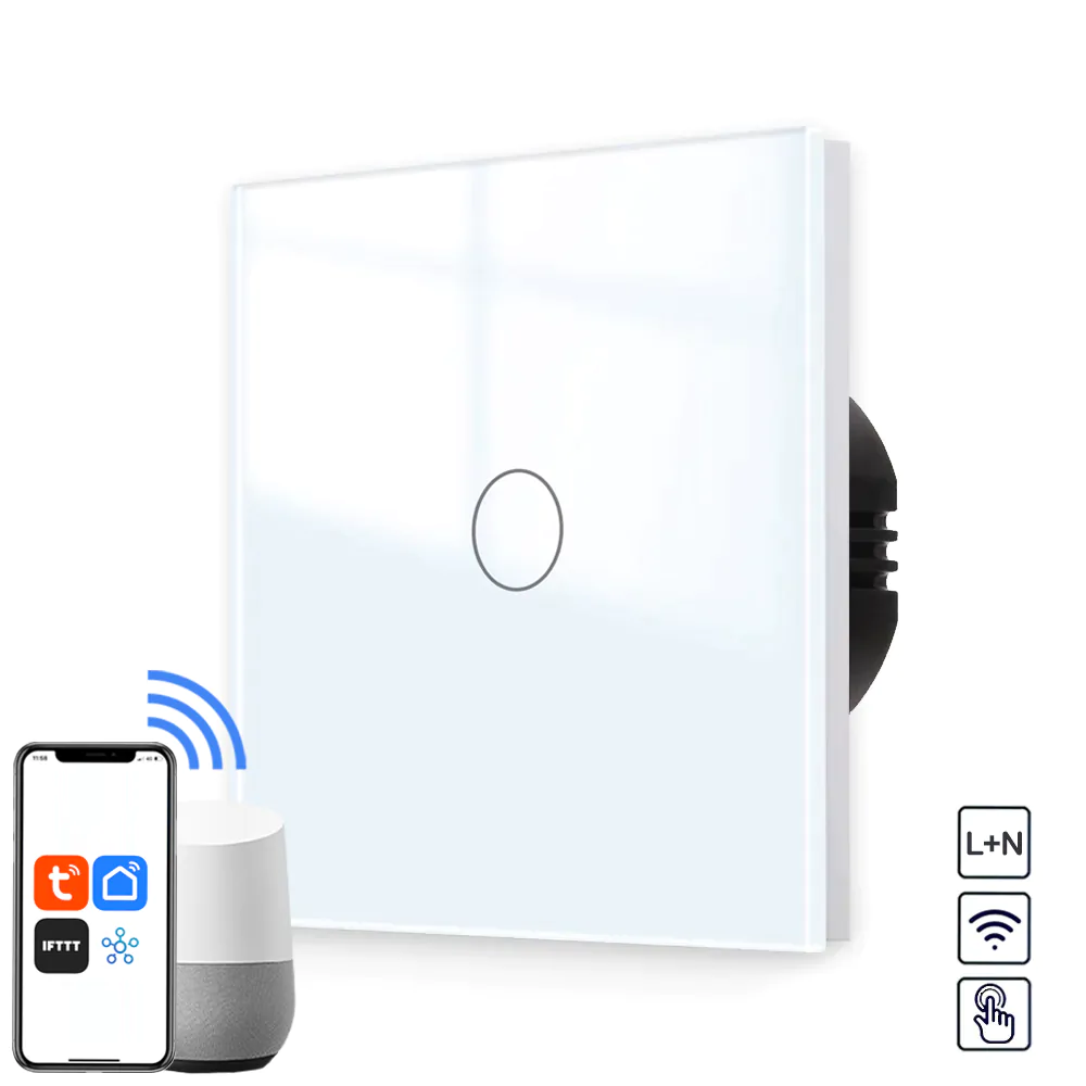 Revolo Smart dotykový vypínač č.1 - Bílý Revolo WiFi dotykový vypínač č.1 (L+N) - Bílý