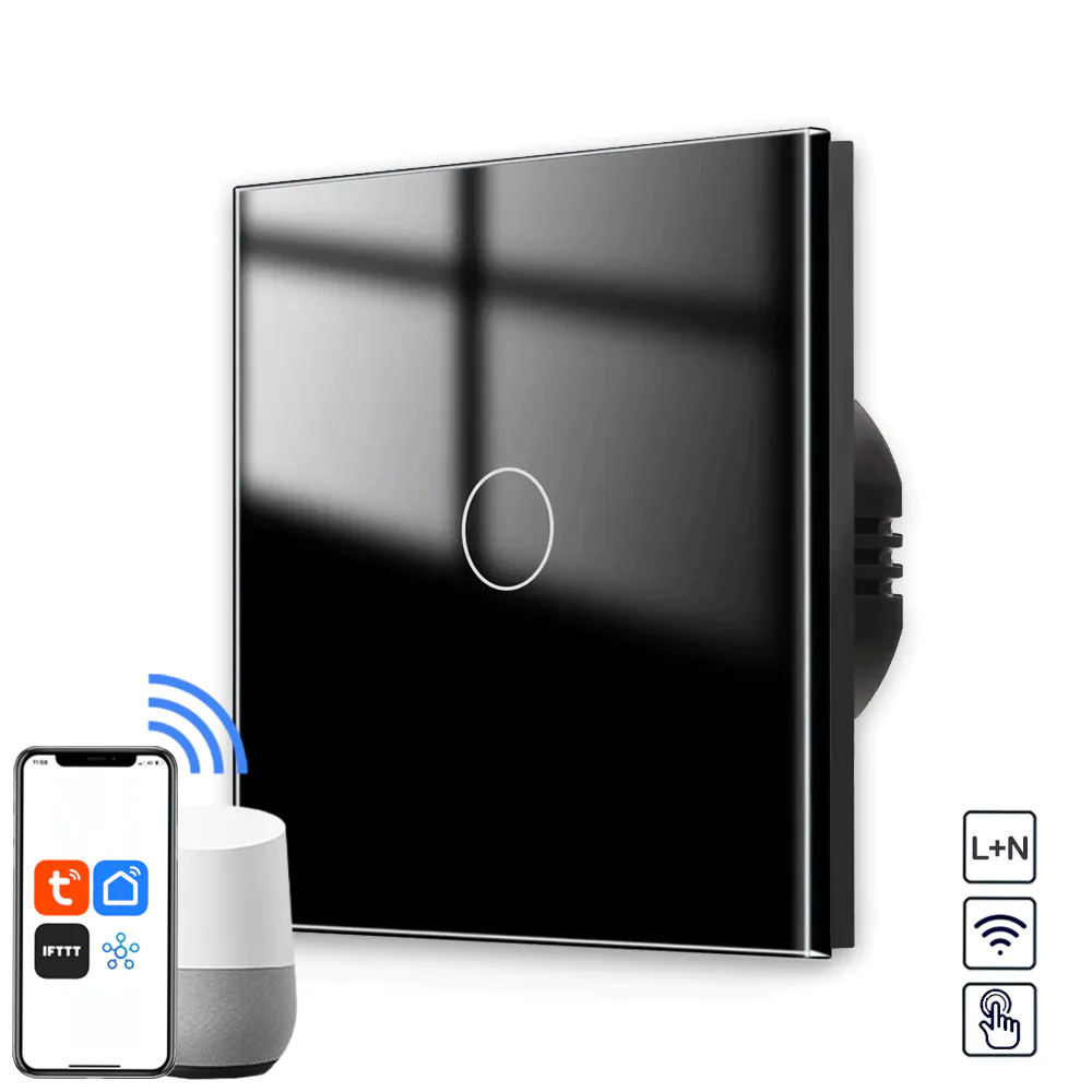 Revolo Smart dotykový vypínač č.1 - Černý Revolo WiFi dotykový vypínač č.1 (L+N) - Černý