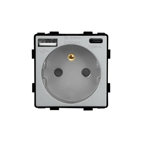 Revolo Touch el. zásuvka FR s USB A+C / 20W Fast charging – Strieborný modul