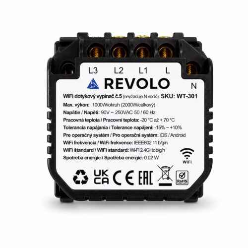 Revolo WiFi dotykový vypínač č.5 (3 okruhy) - Modul - Obrázek 2