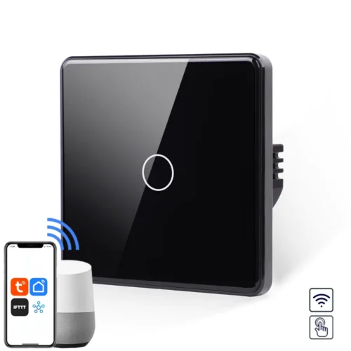 Revolo WiFi dotykový vypínač č.1 (L+N) - Černý zaoblený