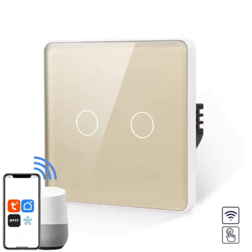 Revolo WiFi dotykový vypínač č.5 (L+N) - Zlatý zaoblený