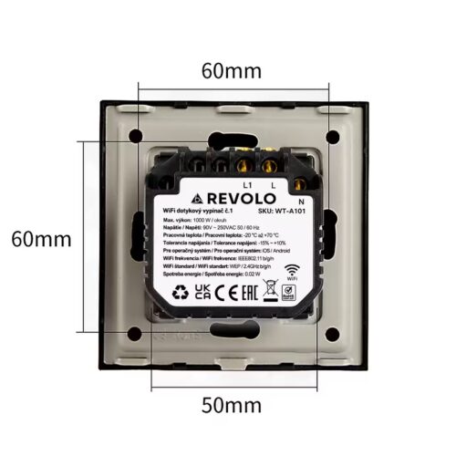 Revolo WiFi + Bluetooth dotykový vypínač č.1 (L+N) - Bílý - Obrázek 3